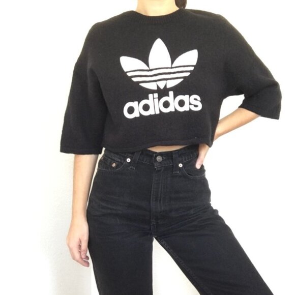 Adidas Logo Spell Out Wool Crop Top Size XS - Picture 2 of 9